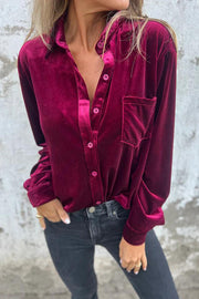 Solid Velvet Long-sleeved Single-breasted Loose Pocket Shirt