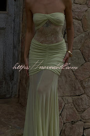 Fashion Lace Splicing Sexy Sleeveless Off-shoulder Slim Maxi Dress