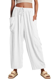 Diani Linen Blend Drawstring Waist Pocketed Loose Pants