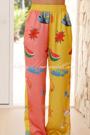 Unique Printed Long Sleeved Loose Shirt and Elastic Waist Pocket Pants Set