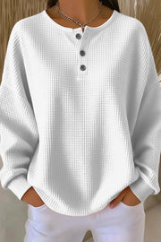Fashionable Waffle Round Neck Long Sleeve Loose Top