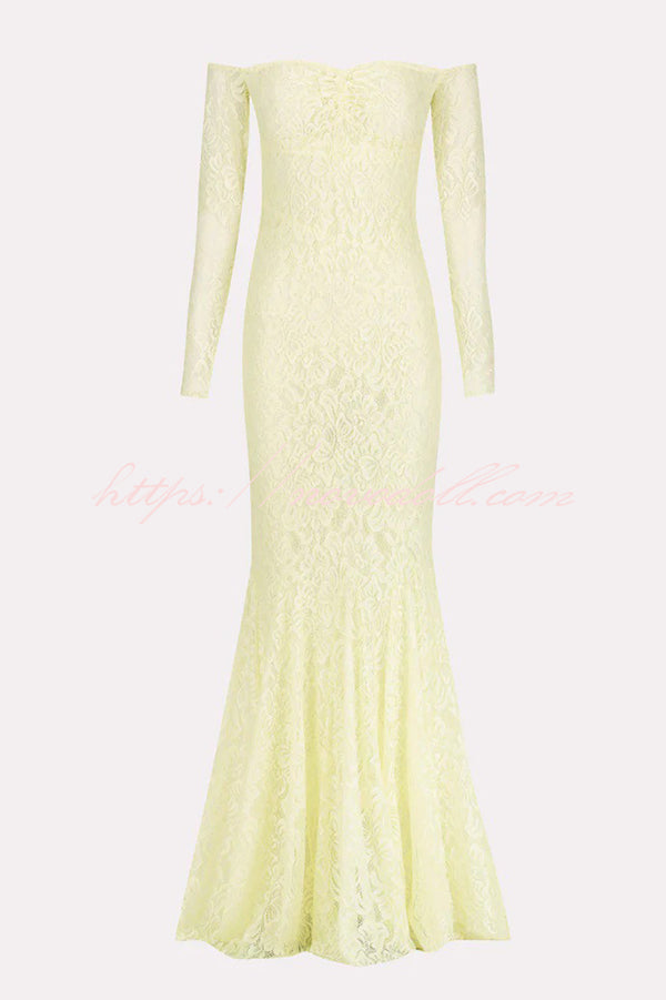 Sexy Off Shoulder Long-sleeved Lace Slim Fishtail Maxi Dress