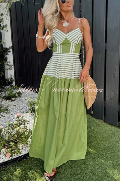Dove Linen Blend Striped Contrast Back Smocked Slip Maxi Dress