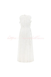 Mairi Embroidery Hollow Fabric Delicate Flower Trim Side Lace-up Maxi Dress