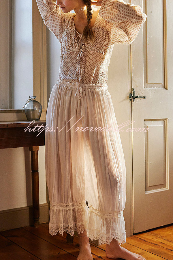 Pastoral Style Elastic Waist Lace Hem Bloomer Pants