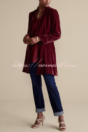 Solid Color Velvet Long-sleeved Loose Mid-length Coat