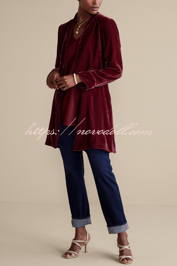 Solid Color Velvet Long-sleeved Loose Mid-length Coat