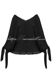 Joyful Bond Linen Blend V-neck Knotted Cuff Half Sleeve Loose Top