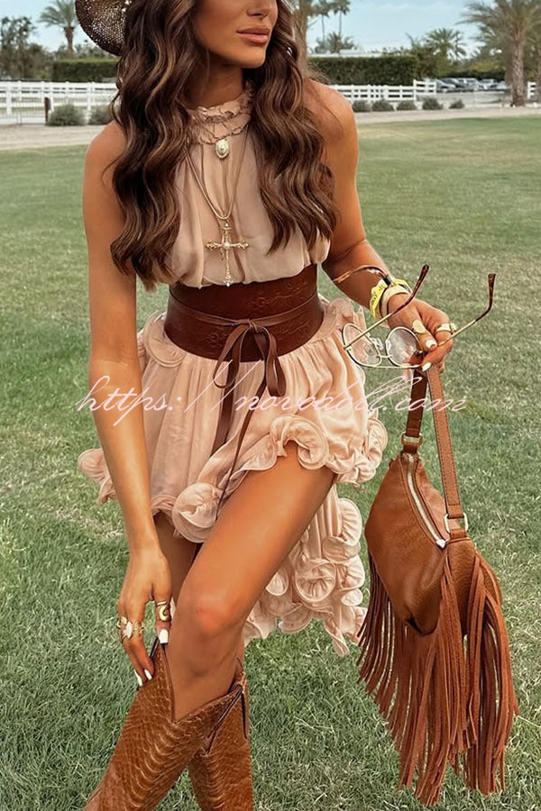 Romantic Drama Chiffon Wavy Ruffles Halter Irregular A-line Top