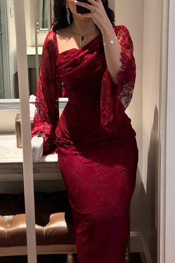 Fashionable Hollow Lace Elegant Slim Hot Diamond Maxi Dress