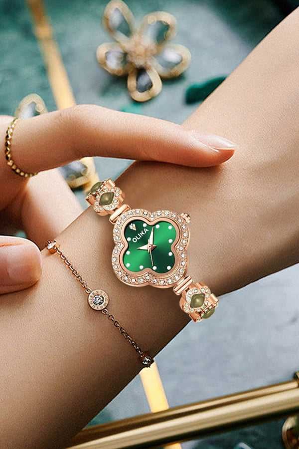 Fashion Four Leaf Clover Chalcedony Jewelry Quartz Watch