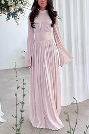 Stylish and Elegant Waist-tie Back Pleated Maxi Dress