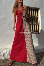 Fashionable Splicing V-neck Suspenders Loose Maxi Dress