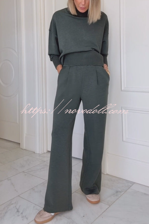 Barker High-Neck Long Sleeve Side Zipper Sweatshirt and Elastic Waist Pocketed Loose Pants Set