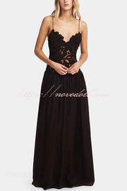Stephanie Flower Crochet Lace Bust Chiffon Fluffy Hem Maxi Dress