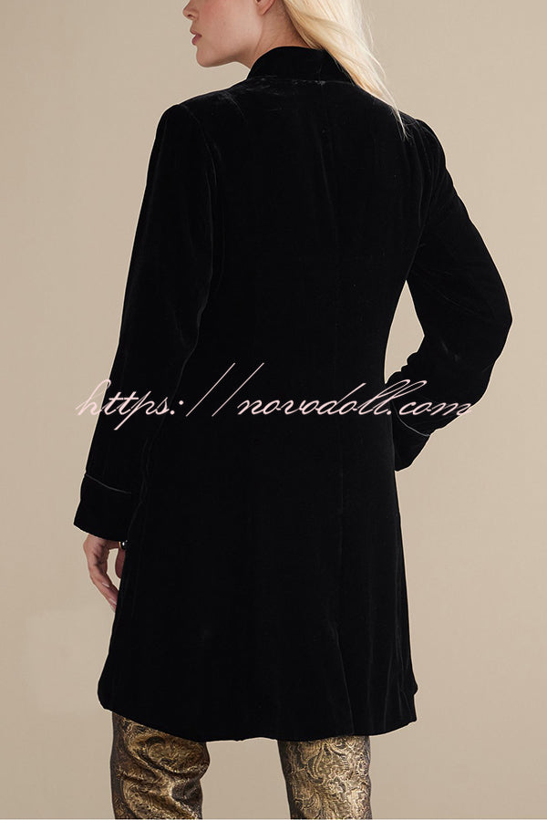 Solid Color Velvet Long-sleeved Loose Mid-length Coat
