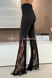 Dazzling Night High Waist Side Lace Hem Stretch Flare Pants