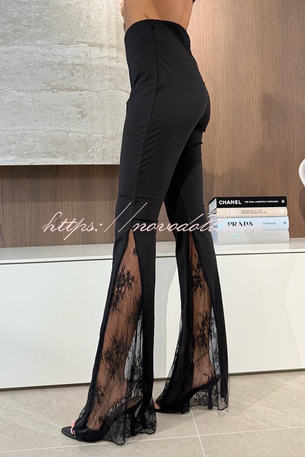 Dazzling Night High Waist Side Lace Hem Stretch Flare Pants