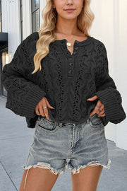 Solid Color Loose Long-sleeved Openwork Cable Knit Sweater