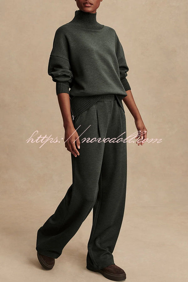 Barker High-Neck Long Sleeve Side Zipper Sweatshirt and Elastic Waist Pocketed Loose Pants Set