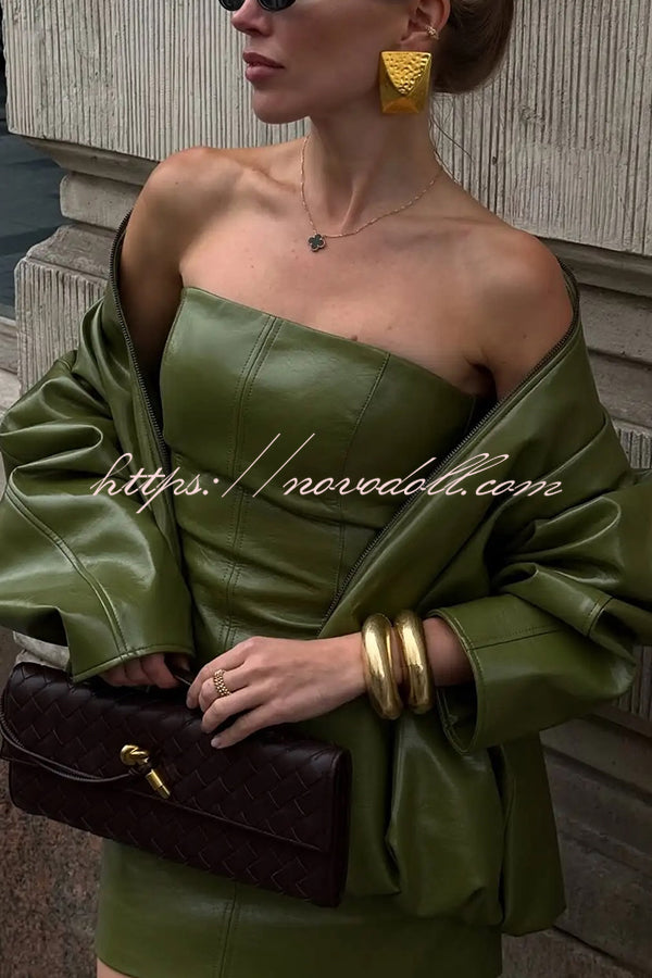 Solid Color Loose Long Sleeve Pocket Casual Leather Jacket