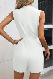 Solid Color Stand Collar Sleeveless Fake Two-piece Casual Rompers