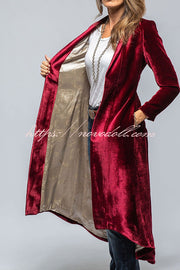 Vintage Velvet Long Loose Pocket Slit Coat