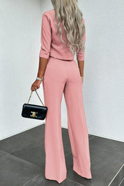 Luisa High Neck Half Sleeve Crop Top and High Rise Pocketed Flare Pants Set