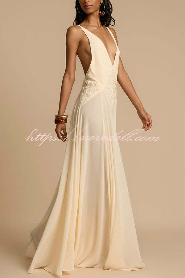 Venus By The Sea Tulle Lace Patchwork Backless Flowy Maxi Dress