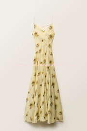 Sunset Glow Floral Print V-neck Thin Straps Flare Hem Maxi Dress