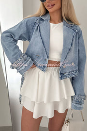 Fashion Lapel Long-sleeved Short Denim Jacket
