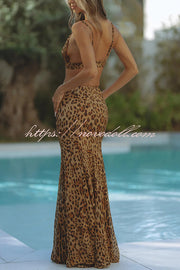 Elegant Wildness Leopard Print Elasticated Cutouts Slip Maxi Dress