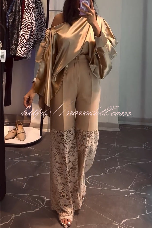 Chic Moment Floral Lace Patchwork High Rise Wide Leg Pants