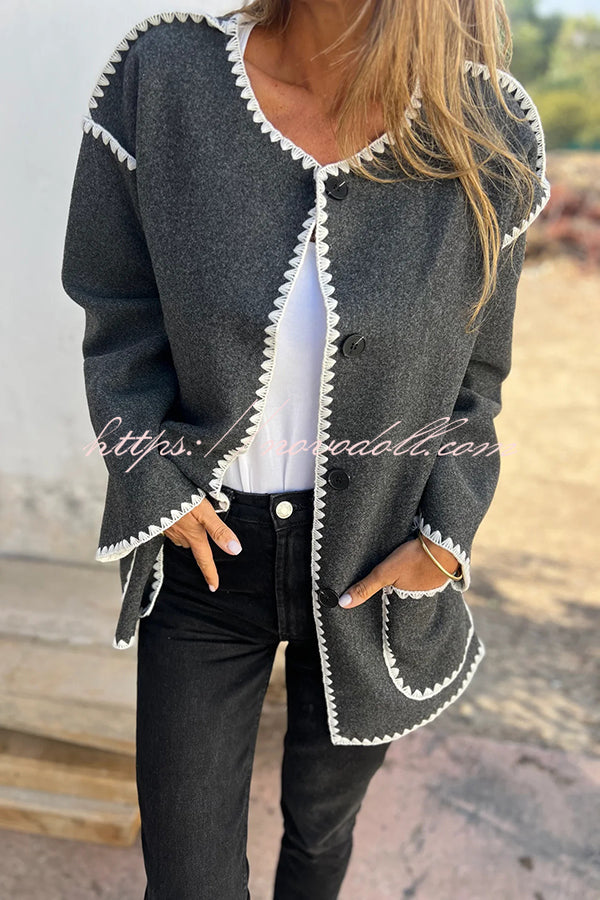 Stylish Loose Pocket Long Sleeve Coat and Warm Fringed Scarf