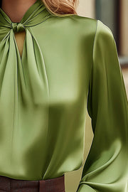 Solid Color Satin Long Sleeve Hollow Elegant Shirt
