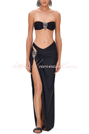 Matching The Beach Oyster Metal Decor High Slit Stretch Maxi Skirt