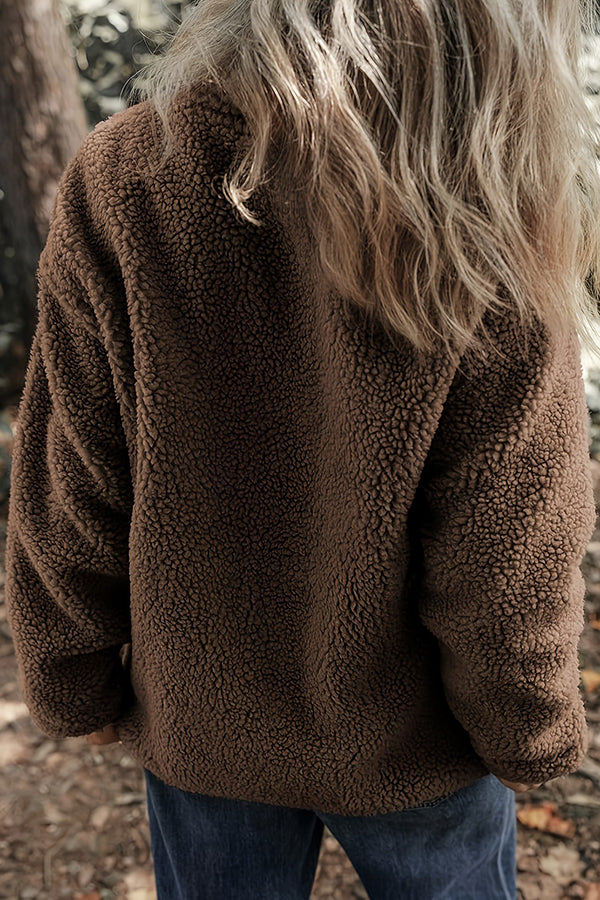 Solid Color Faux Cashmere Zip-up Pocket Casual Jacket