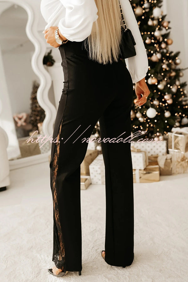 Joelie High Rise Elastic Waistband Side Lace Patchwork Flare Pants