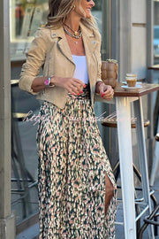 Unique Print High-Waisted Casual Slit Maxi Skirt