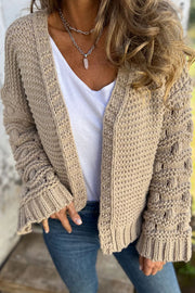 Fashion Knit Solid Color V-neck Long-sleeved Cardigan