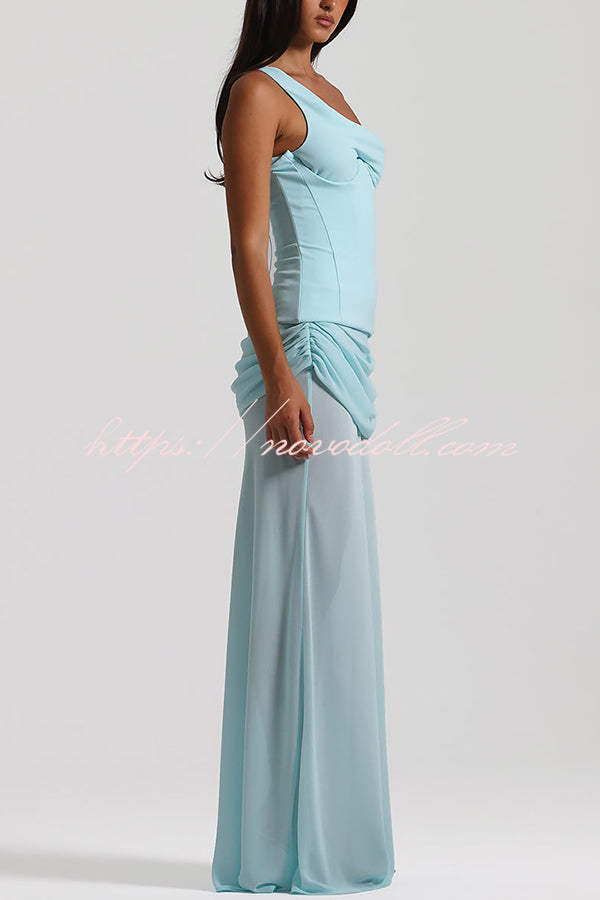 Sculptural Elegance One Shoulder Removable Corset Drape Maxi Dress