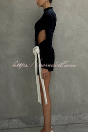 Fashionable Long-sleeved Hollowed-out Bow Slim-fit Mini Dress
