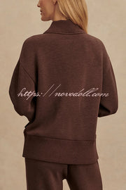 Meet The Autumn Ribbed Zipper Neck Sweatshirt and Elastic Waist Pocketed Loose Pants Set