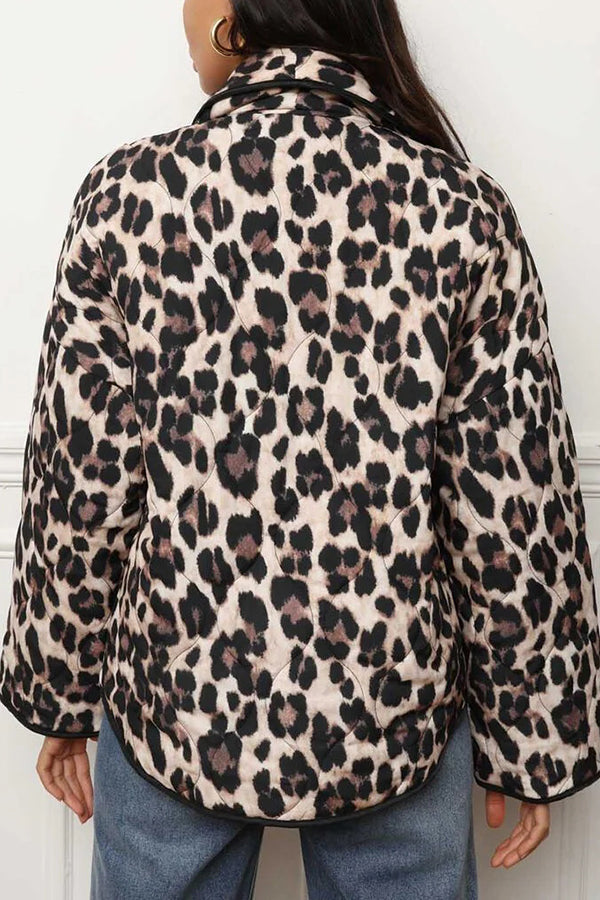 Leopard Print Loose Lapel Pocket Jacket