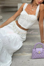 Fashionable Suspender Slim-fit Top and Elastic Waist Stitching Elegant Maxi Skirt Set
