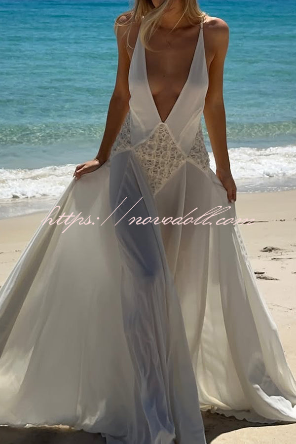 Venus By The Sea Tulle Lace Patchwork Backless Flowy Maxi Dress
