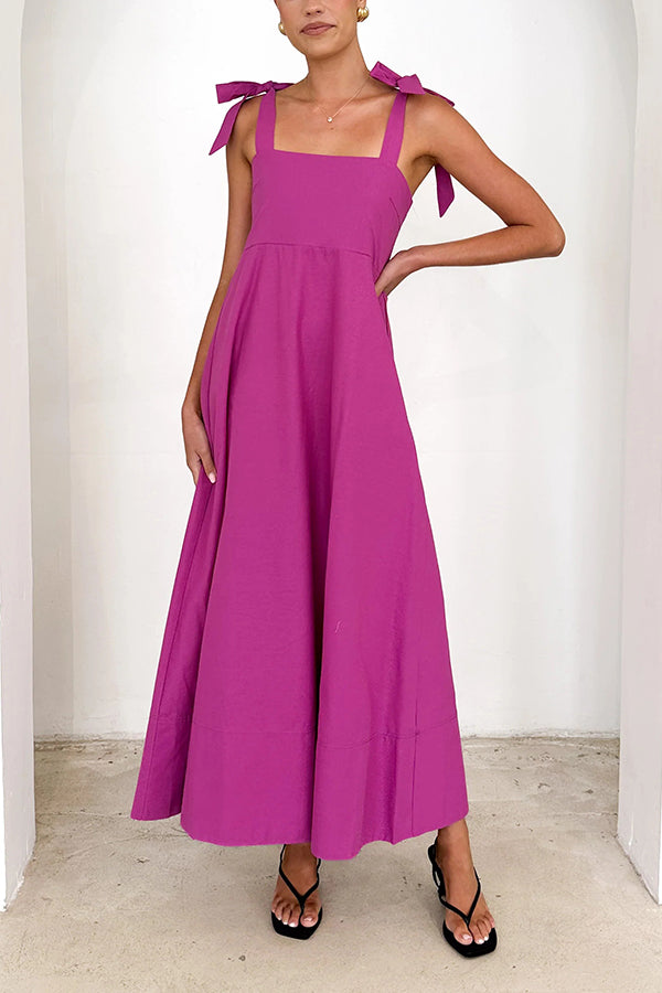 Solid Color Sling Lace-Up Backless Pleated Maxi Dress