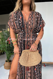 Ethnic Style Unique Print V-neck Loose Maxi Dress