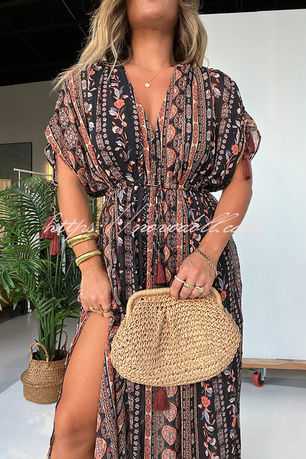 Ethnic Style Unique Print V-neck Loose Maxi Dress