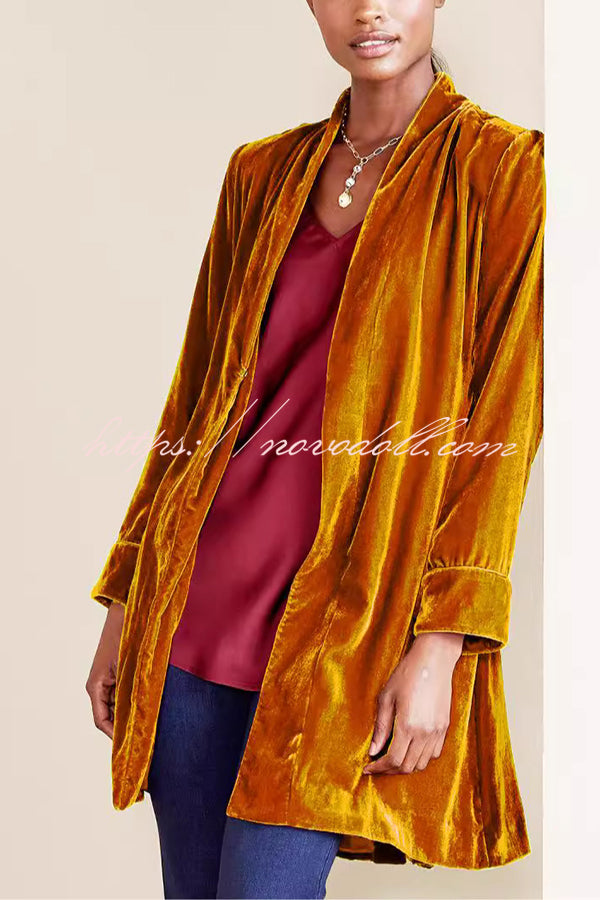 Solid Color Velvet Long-sleeved Loose Mid-length Coat